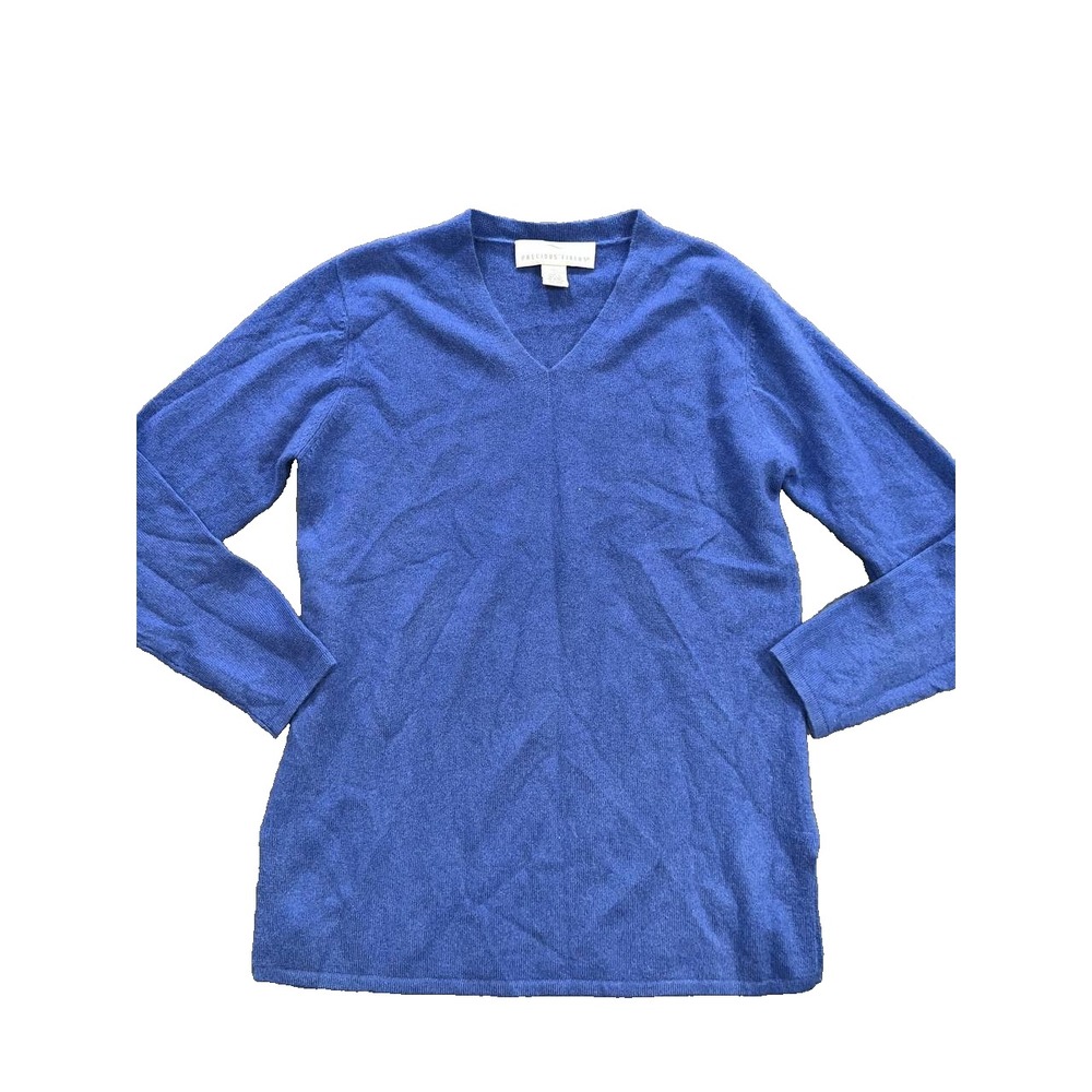 Precious Fibers Womens V-Neck 100% Cashmere Sweater Size Small blue A011394
